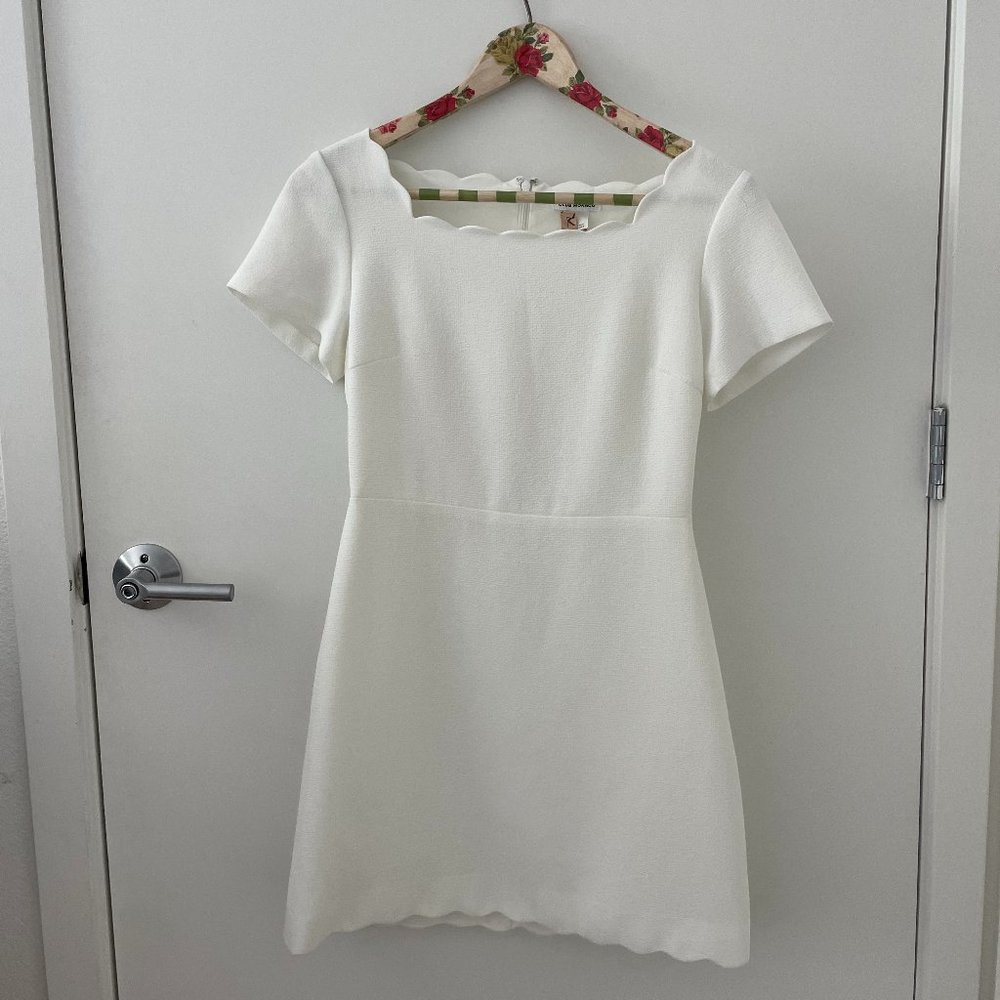 Club Monaco White Avaline Mini Dress with Scalloped Neckline